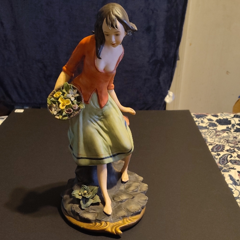 Vintage Elegant Figurine with Floral Basket